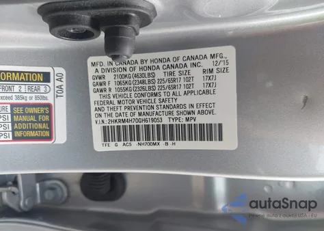 2016 Honda Cr-V Ex-L from USA, damaged, VIN 2HKRM4H70GH619053